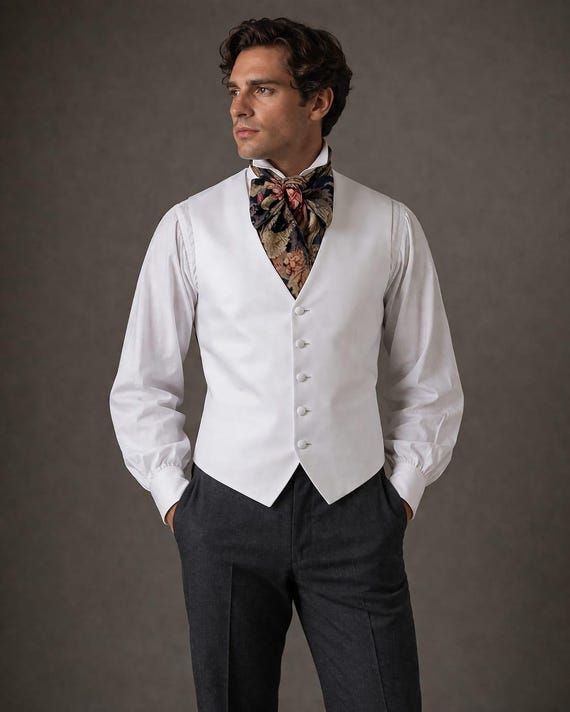 Men's White Satin Formal Vest – Slim Fit V-Neck Wedding Waistcoat