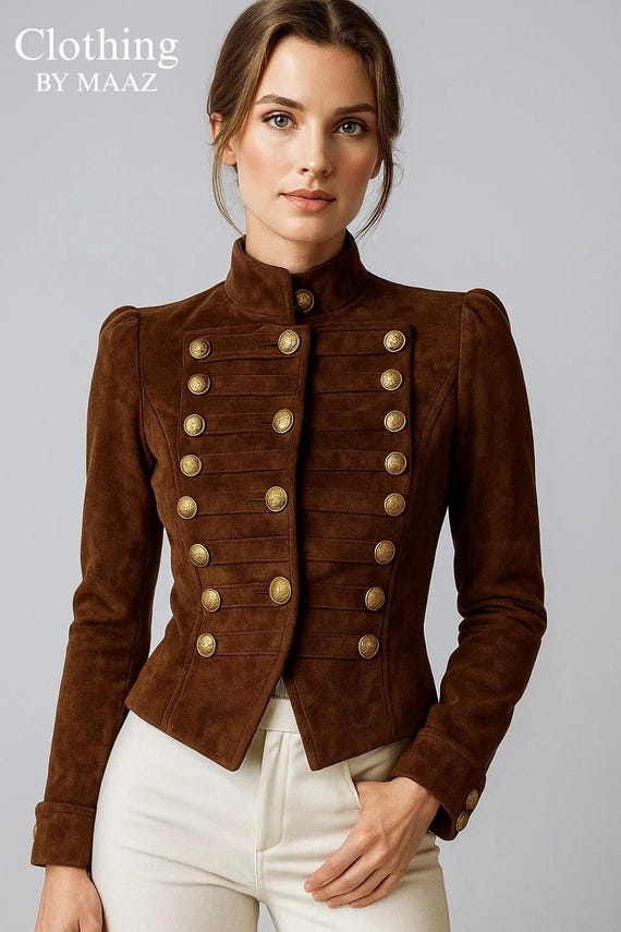 Ladies Custom Dark Brown Military Style Coat: Victorian Wool Tailcoat