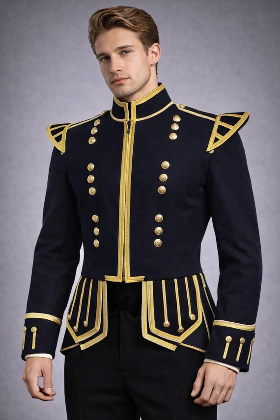 Napoleonic Military Jacket Men – Victorian Officer Coat, Gothic Gold Trim Uniform, Steampunk Formal Menswear