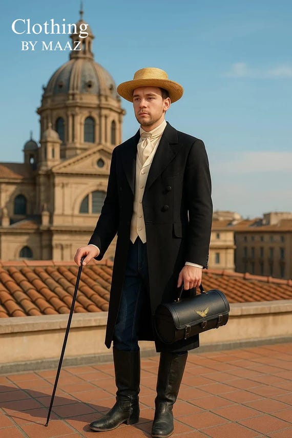 Vintage Black Wool Tailcoat | Men's Victorian Steampunk Overcoat