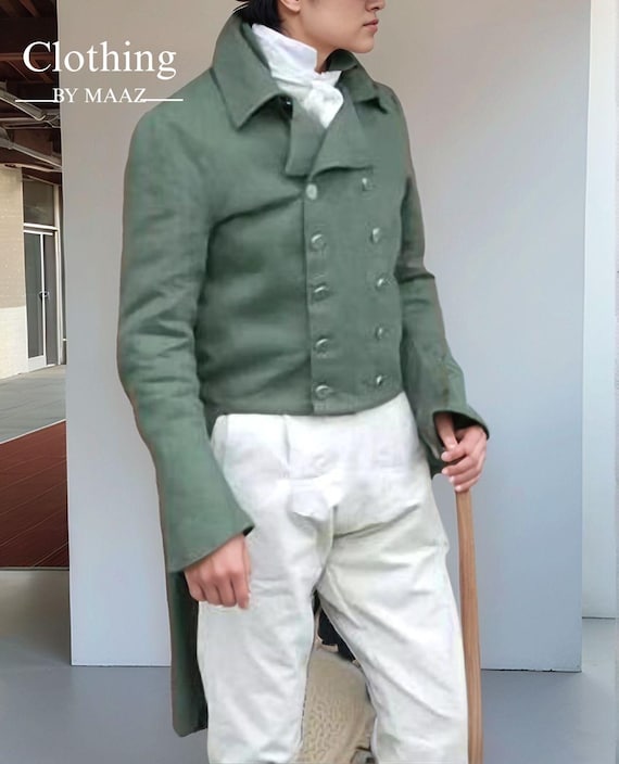 Handmade Men's Green Wool Regency Tailcoat & Breeches Set
