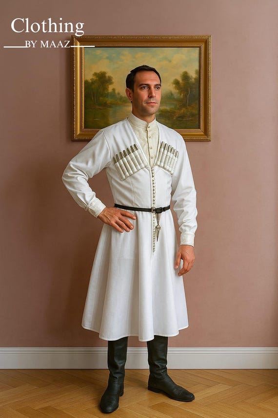 Georgian Cossack Chokha Coat: Red Wool, Silk Lined, Historical Reproduction