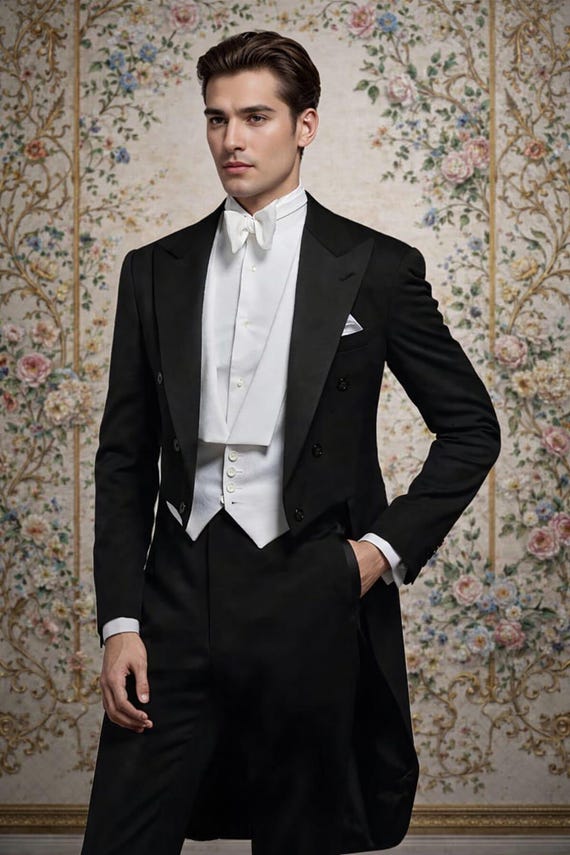 Handmade Men's Wool Gregory Tuxedo Tailcoat | Black Regency Long Coat