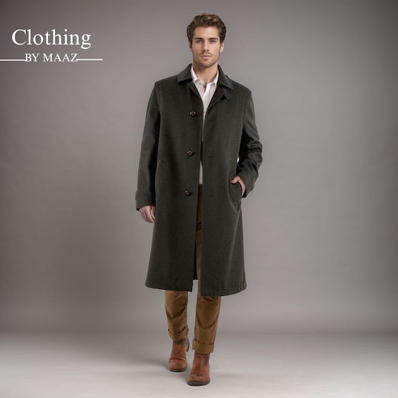 Handmade Victorian Loden Wool Overcoat: Men's Unlined Winter Outerwear