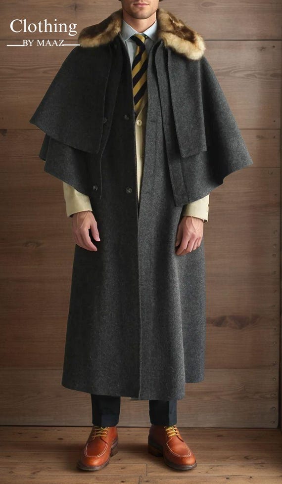 Handmade Victorian Inverness Cape Coat: Dark Green Wool Winter Outerwear