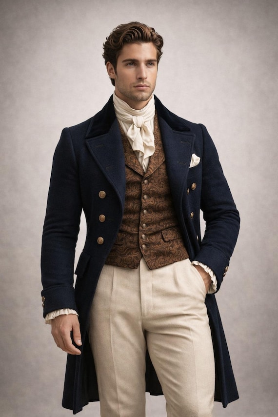Handmade Navy Wool Regency Tailcoat: Victorian Wedding Outfit