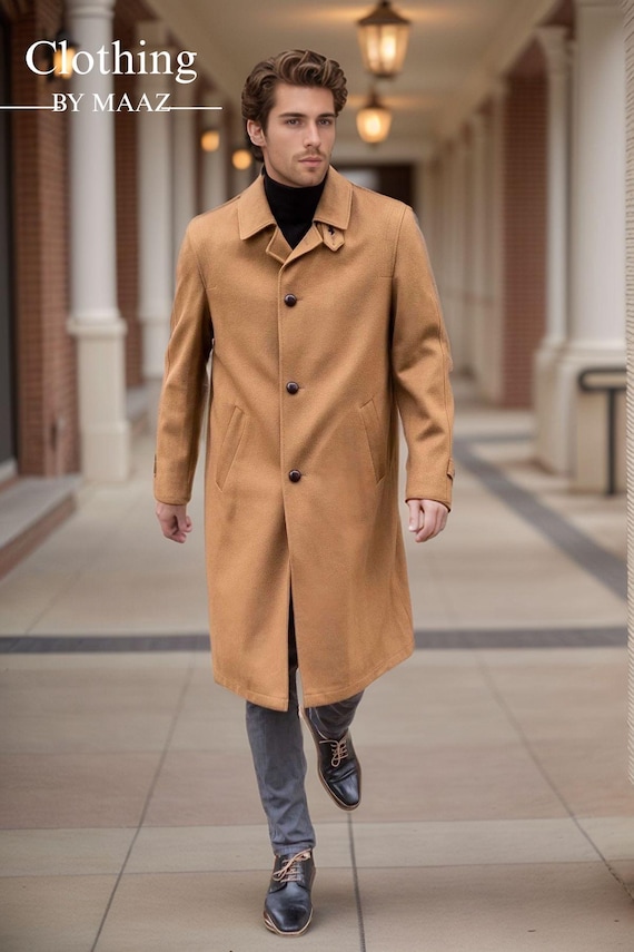 Handmade Victorian Wool Overcoat: Men's Light Brown Winter Coat