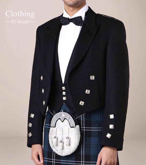Handmade Prince Charlie Kilt Jacket: Scottish Tweed Wool Wedding Attire