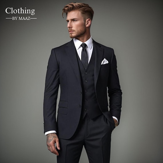 Tailor-Made Men's Black 3-Piece Suit: Formal Groom & Business Custom Suit