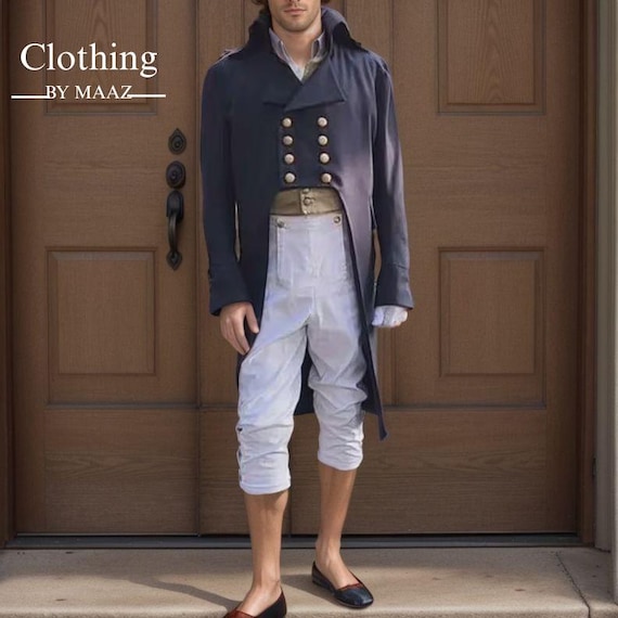 Handmade Navy Blue Wool Regency Tailcoat: 18th Century Style