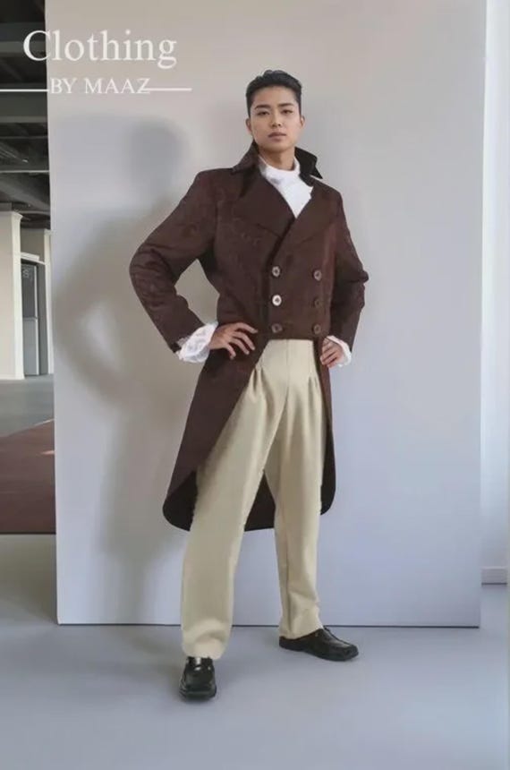 Handmade Brown Wool Regency Tailcoat: 18th Century Style Canada