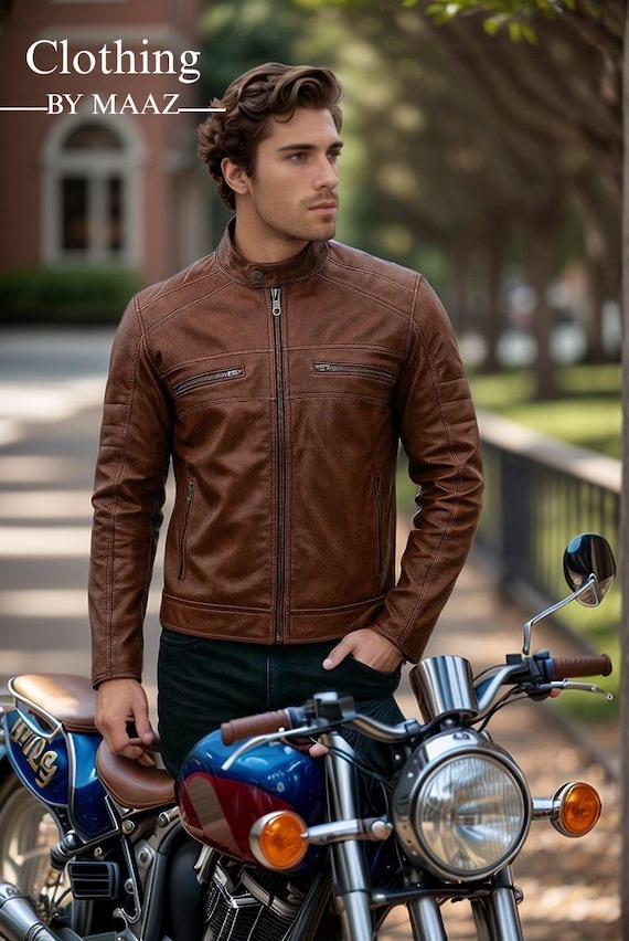 Handmade Vintage Brown Leather Bomber Jacket: Military Style
