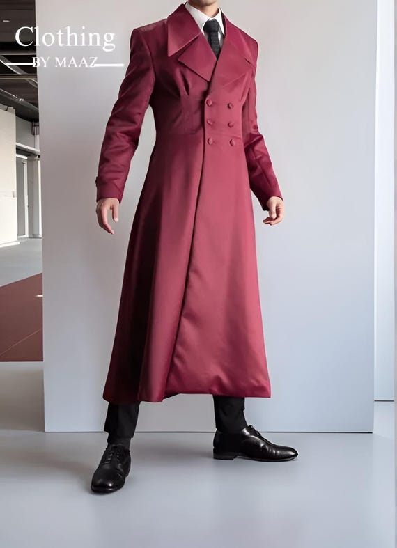 Men's Maroon Long Tailcoat: Regency Victorian Outfit