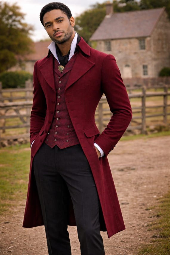 Men's Burgundy Victorian Tailcoat, Gothic Wedding Steampunk Frock Coat
