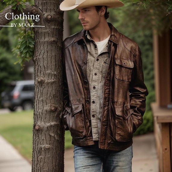 Handmade Sheridan Leather Barn Jacket: Vintage Brown Military Style
