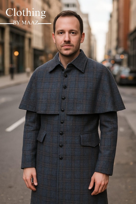 Handmade Dark Gray Wool Cape Coat: Regency Duster, Men's Outerwear