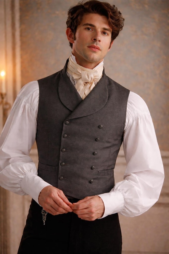 Men's Charcoal Grey Double Breasted Victorian Waistcoat, Gothic Wedding Steampunk Vest