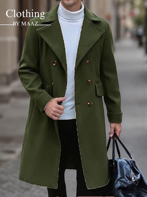 Handmade Victorian Green Wool Overcoat: Men's Winter Outerwear