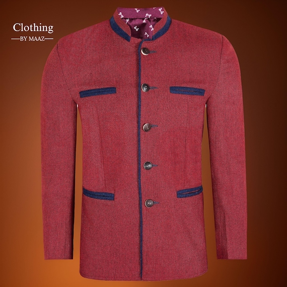 Handmade Men’s Red Trachten Jacket: Oktoberfest Blazer