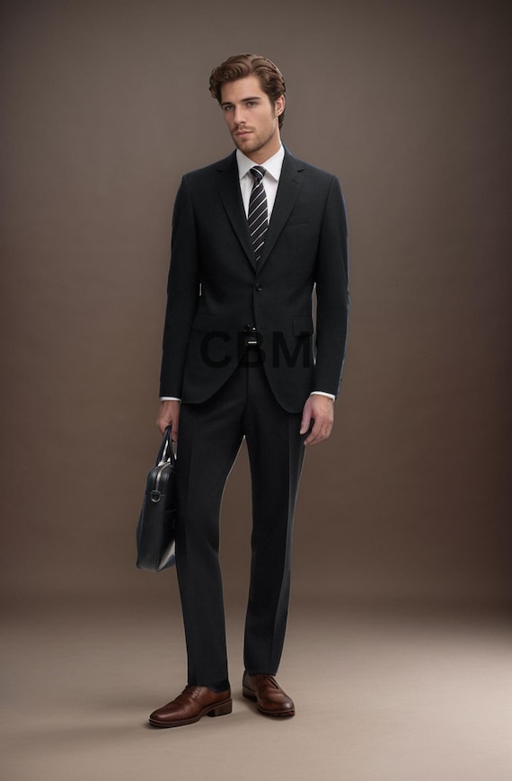 Tailor-Made Men's Black Stretch Virgin Wool 3-Piece Suit