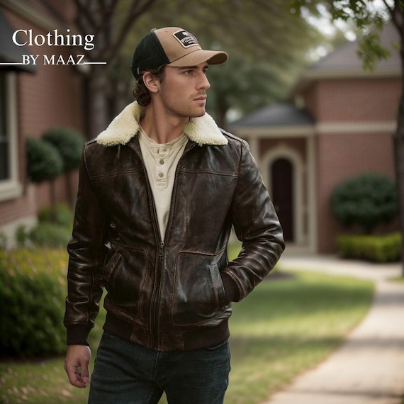 Handmade Maverick Leather Bomber Jacket: Men's Military Style Outerwear