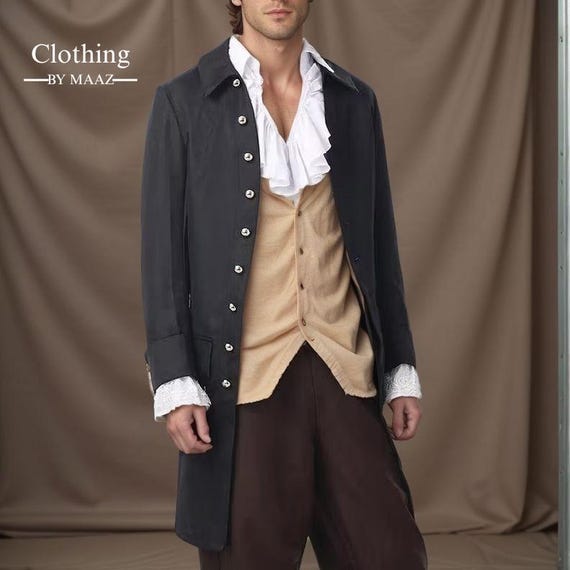 Handmade Victorian Wool Frock Coat: Regency Mens Jacket