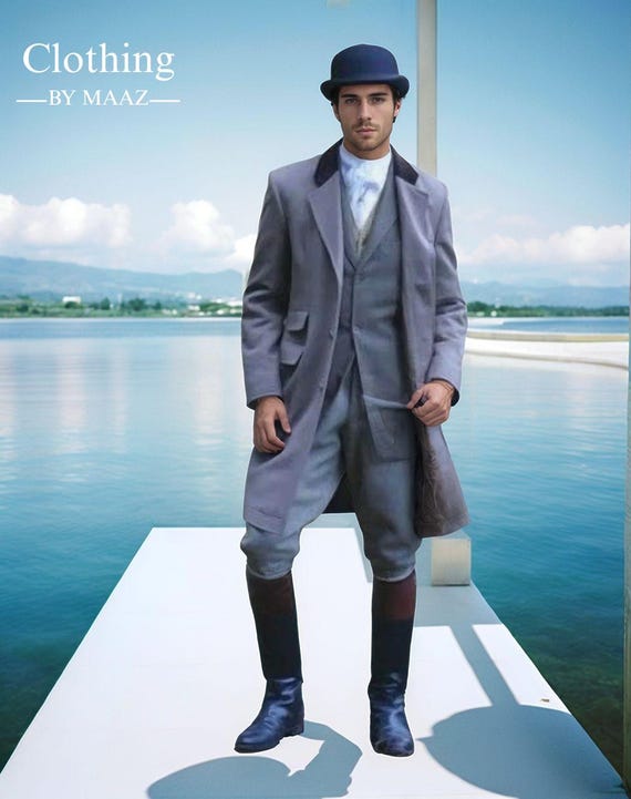 Handmade Men's Regency Grey Wool Tailcoat: Victorian Style
