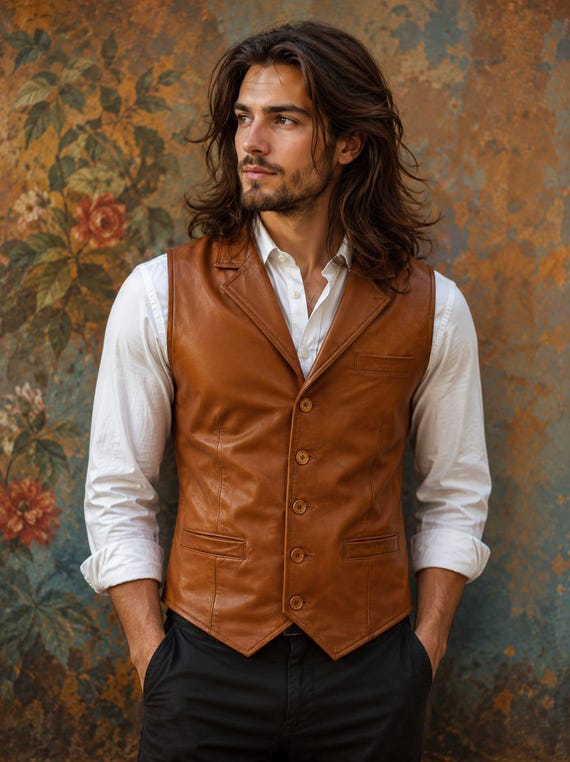 Vintage Brown Leather Waistcoat, Victorian Western Steampunk Vest, Men's Tailored Fit