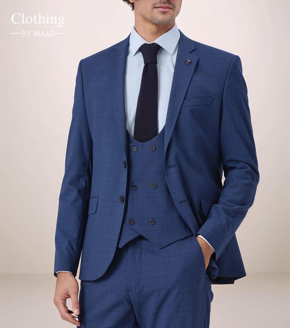 Men's Blue Glen Suit: Wedding, Prom & Business Attire