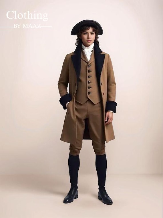 Handmade Light Brown Wool Regency Tailcoat - 18th Century Style