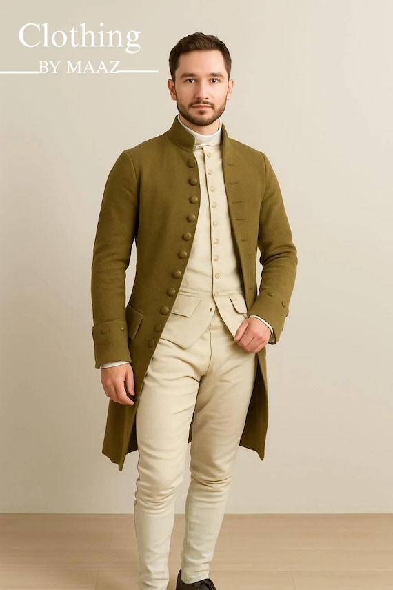 Handmade Green Wool Regency Tailcoat - Men's Victorian Style