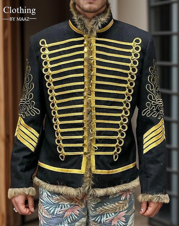 Handmade Wool Hussar Jacket: Men's Military Steampunk Tunic With