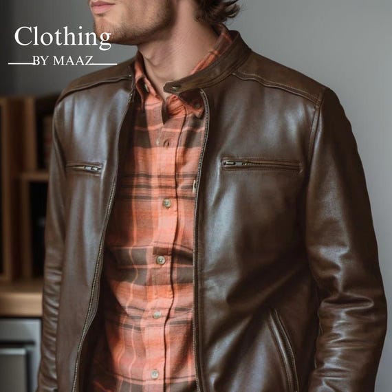 Handmade Thompson Leather Moto Jacket: Men's Military Style Outerwear