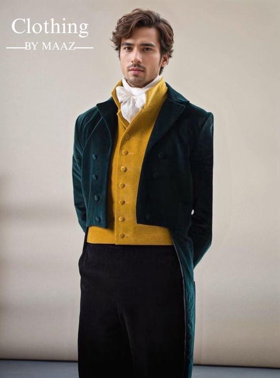 Handmade Dark Green Wool Victorian Tailcoat: 18th Century Regency Style