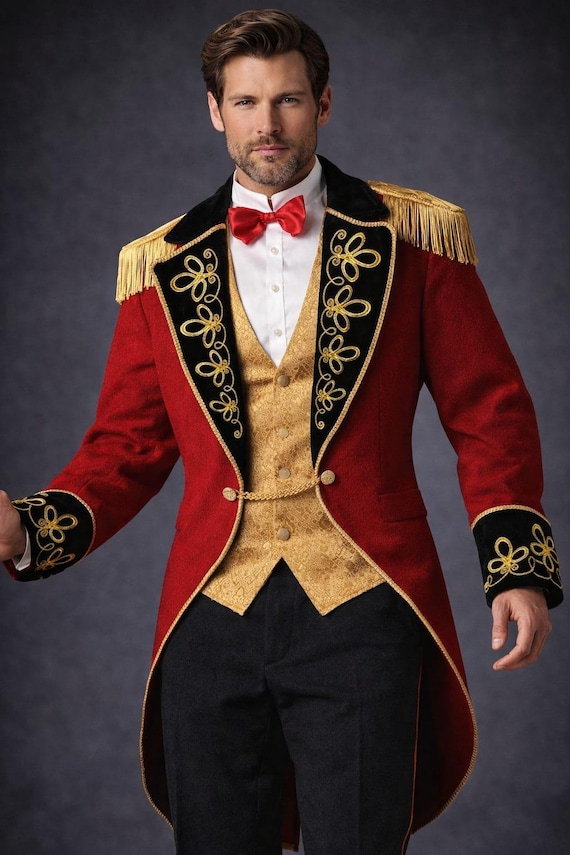 Men's Red Wool Ringmaster Jacket: Regency Tailcoat Costume