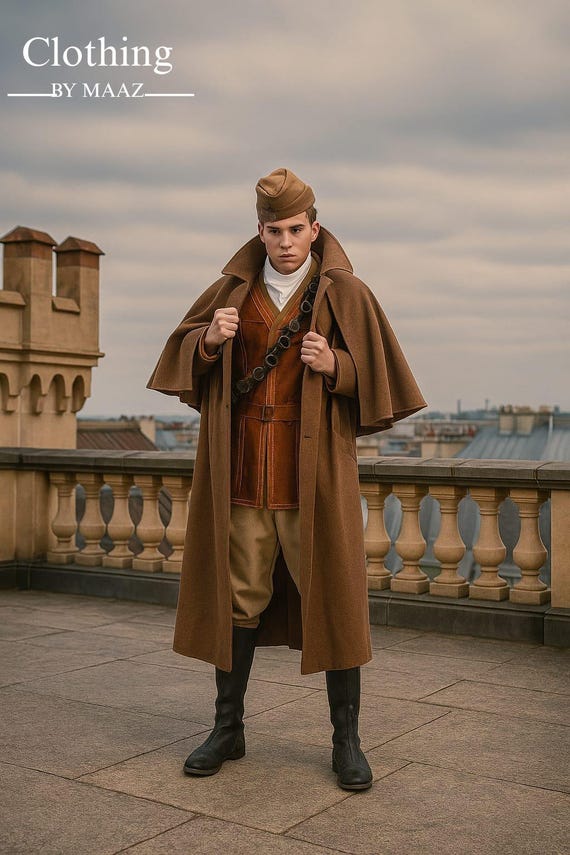 Men's Brown Wool Inverness Cape Coat: Victorian Style Outerwear