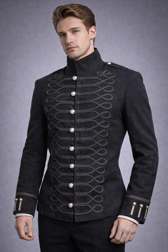 Victorian Military Jacket for Men – Gothic Braided Coat, Steampunk Hussar Uniform, Vintage Formal Menswear