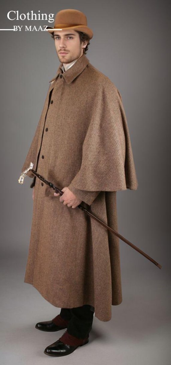 Men's Brown Wool Inverness Coat: Victorian Style Winter Outerwear