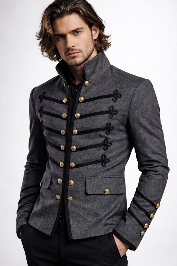 Men’s Military Hussar Jacket – Victorian Gothic Steampunk Coat, Vintage Officer Band Jacket, Prince Style Uniform, CBM