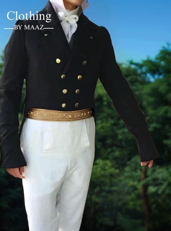 Handmade Wool Men's Black Regency Tailcoat | Historical Clothing