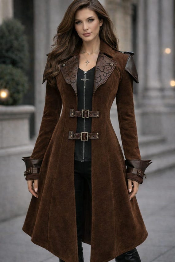 Belted Brown Gothic Coat – Steampunk Victorian Trench, Cosplay Outfit