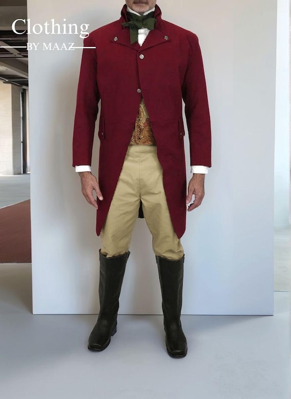 Handmade Men's Burgundy Regency Tailcoat: 18th Century Outfit