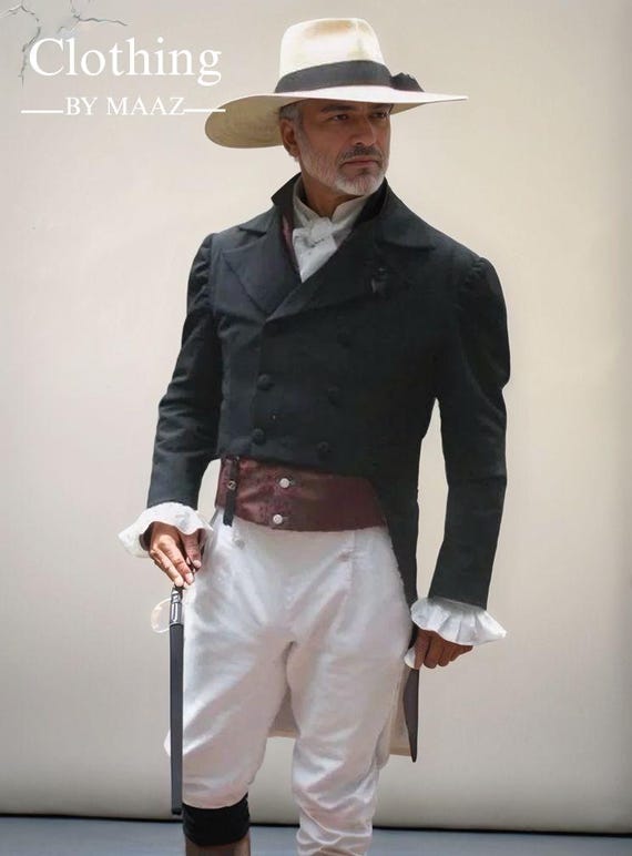 Handmade Men's Black Wool Regency Tailcoat: Historical Reenactment Outfit