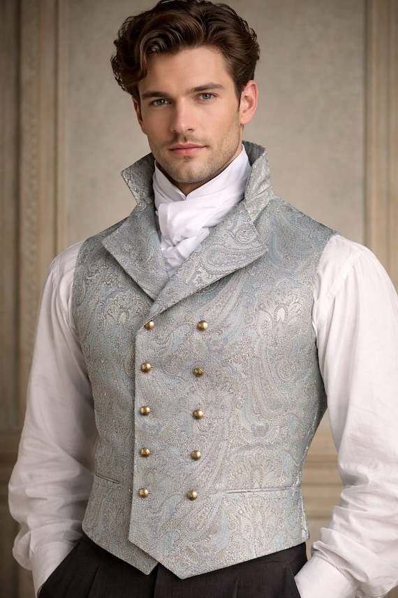 Men's Victorian Brocade Waistcoat – Double Breasted Paisley Regency Vest