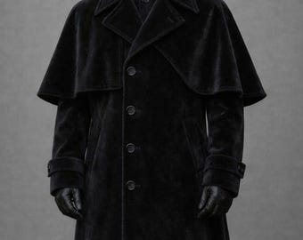 Men's Black Velvet Cape Coat – Victorian Steampunk Overcoat
