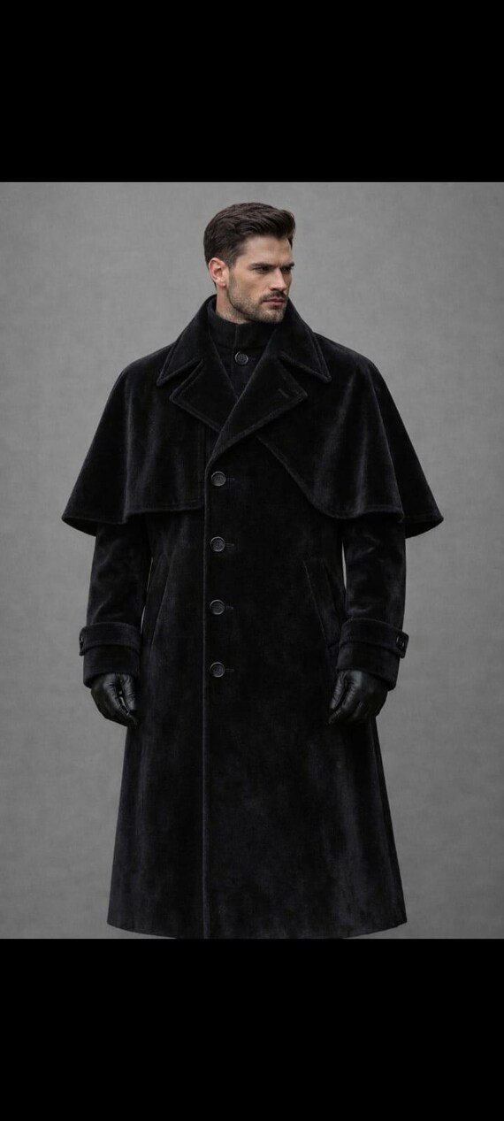Men's Black Velvet Cape Coat – Victorian Steampunk Overcoat