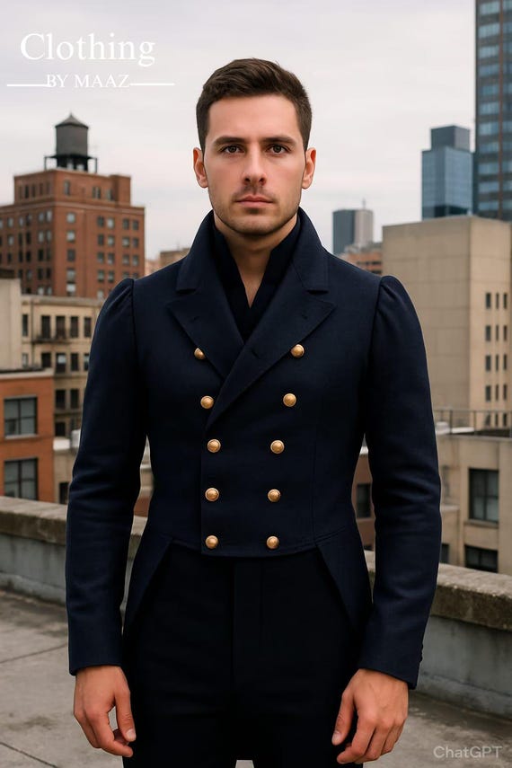 Handmade Men's Regency Navy Wool Tailcoat: British Wedding Outfit