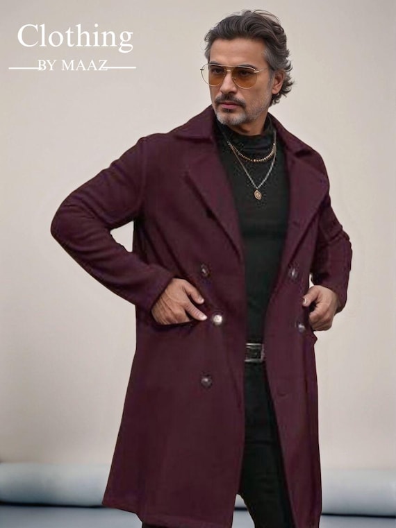 Men's Burgundy Tailcoat: Victorian Regency Brushed Cotton Outerwear