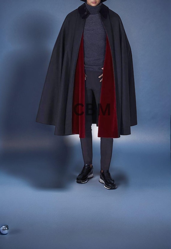 Handmade Men's Black Wool Inverness Cape Coat: Victorian Outerwear
