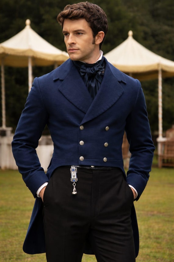 Regency Wool Tailcoat, Navy Blue Double Breasted Victorian Formal Jacket
